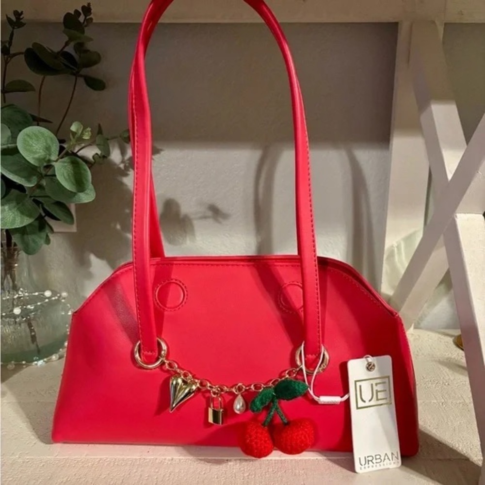 NWT Urban Expressions Cherry Charm Red Pink Shoulder Bag Coquette Vegan Leather - Picture 4 of 11